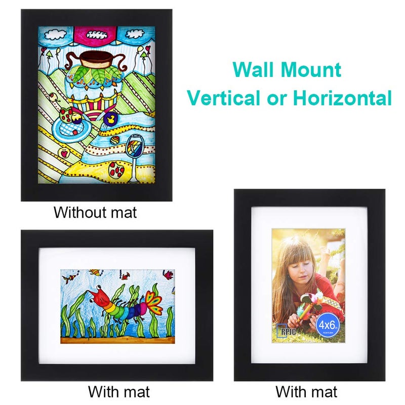 RPJC 6x8 inch Picture Frame Made of Solid Wood and High Definition Glass Display Pictures 4x6 with Mat or 6x8 Without Mat for Wall Mounting Photo Frame Black - Image 5